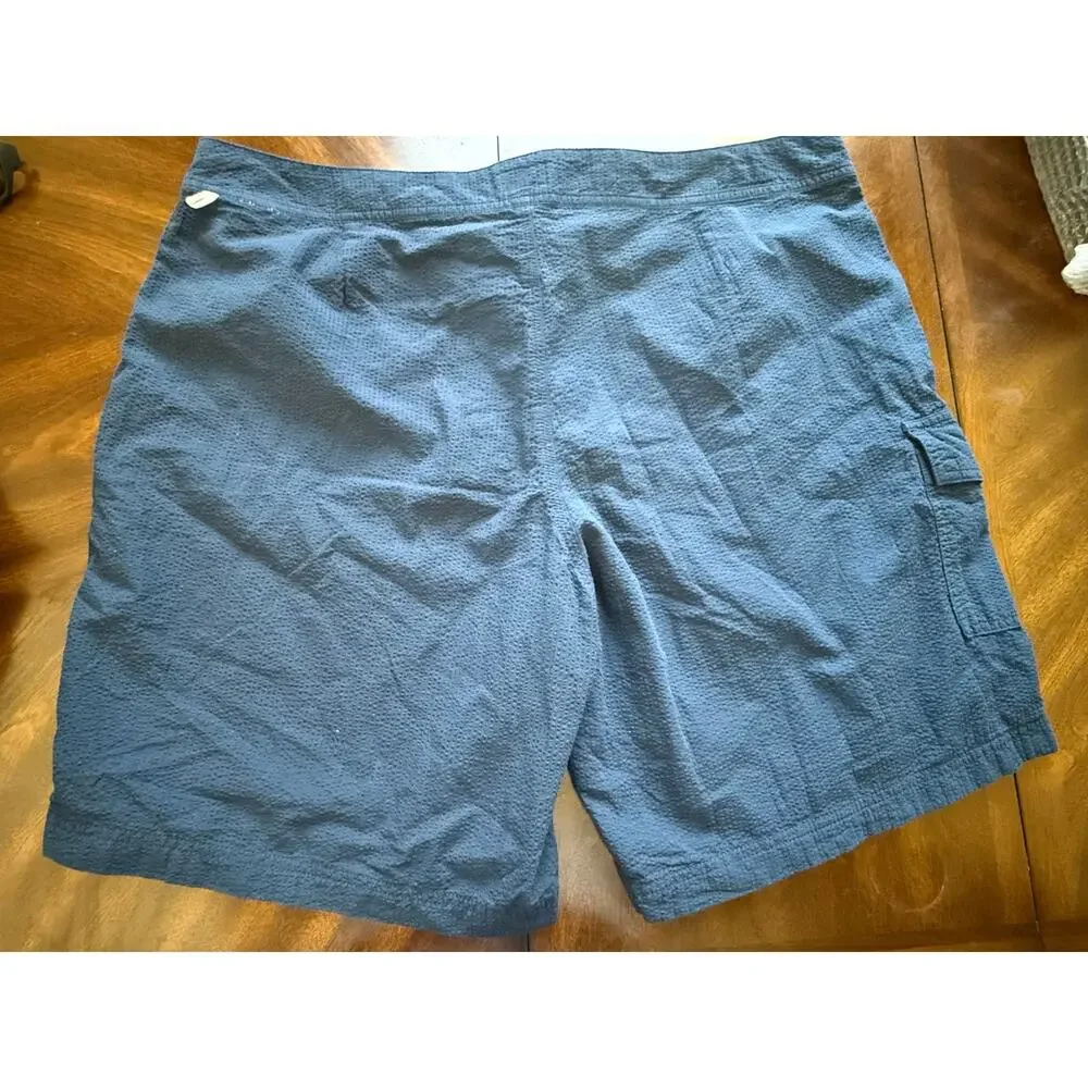 J. Crew Mens Seersucker Board Shorts 40 Navy Blue Cargo Pocket Swim Trunks